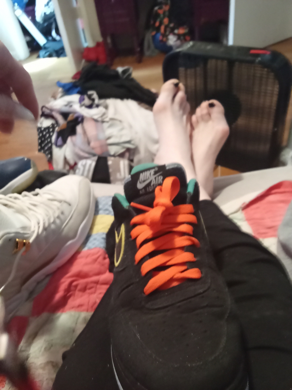 Nike Black Boat Shoes with Orange Laces and Teal Accents